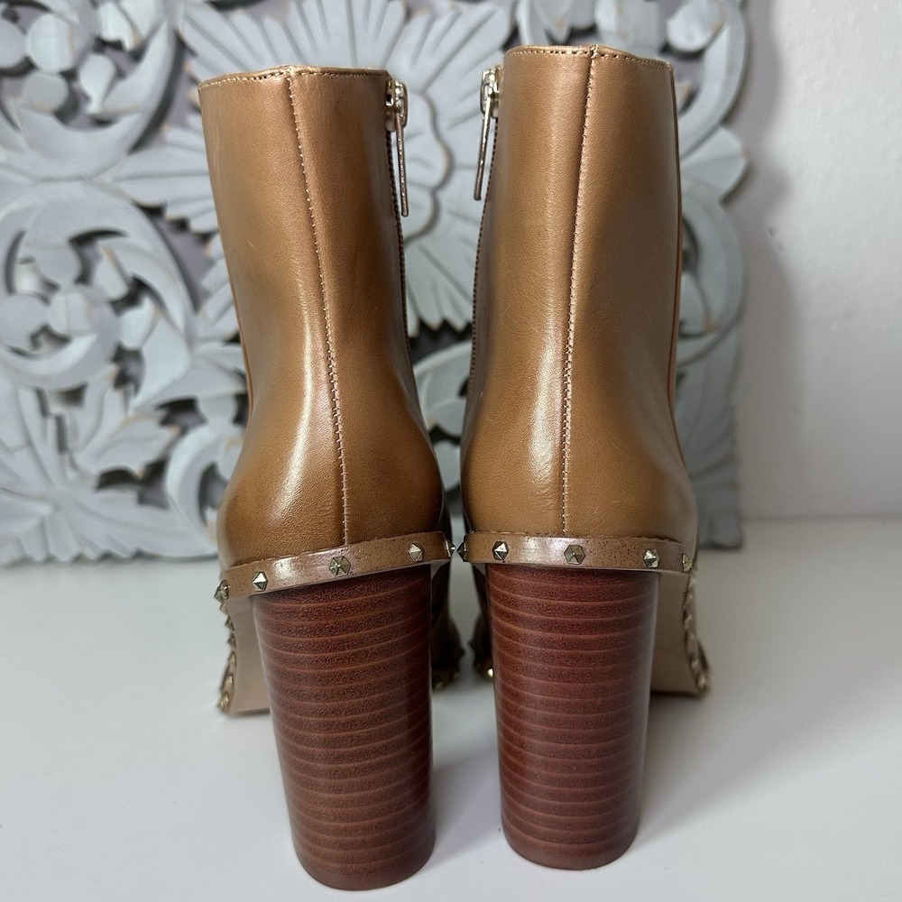 Gianni Bini Brown Leather Studded Ankle Bootie Zip Almond Toe Women's Sz 8 Boot - Picture 5 of 10